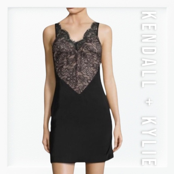 NWT Kendall and Kylie Black and Nude Strappy Slip Dress sz L - Picture 1 of 11